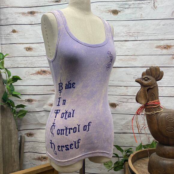RTB Real Tough B itch Purple Tank Top Medium Embellished Graphic Ribbed Cotton - Picture 1 of 13